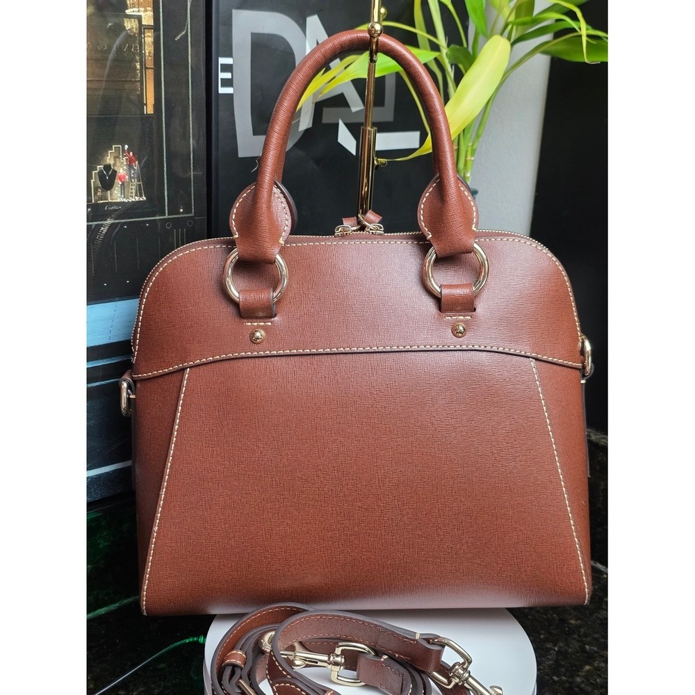 Dooney & Bourke Cameron Satchel Amber Saffiano Leather Handbag Brown Crossbody - Picture 3 of 10